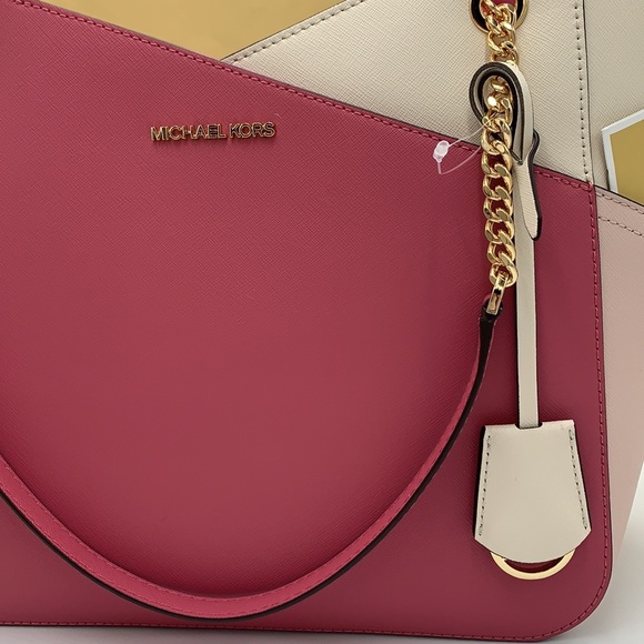 MICHAEL KORS Jet Set Large X Chain Color-Block Saffiano Leather Shoulder… - Picture 15 of 16